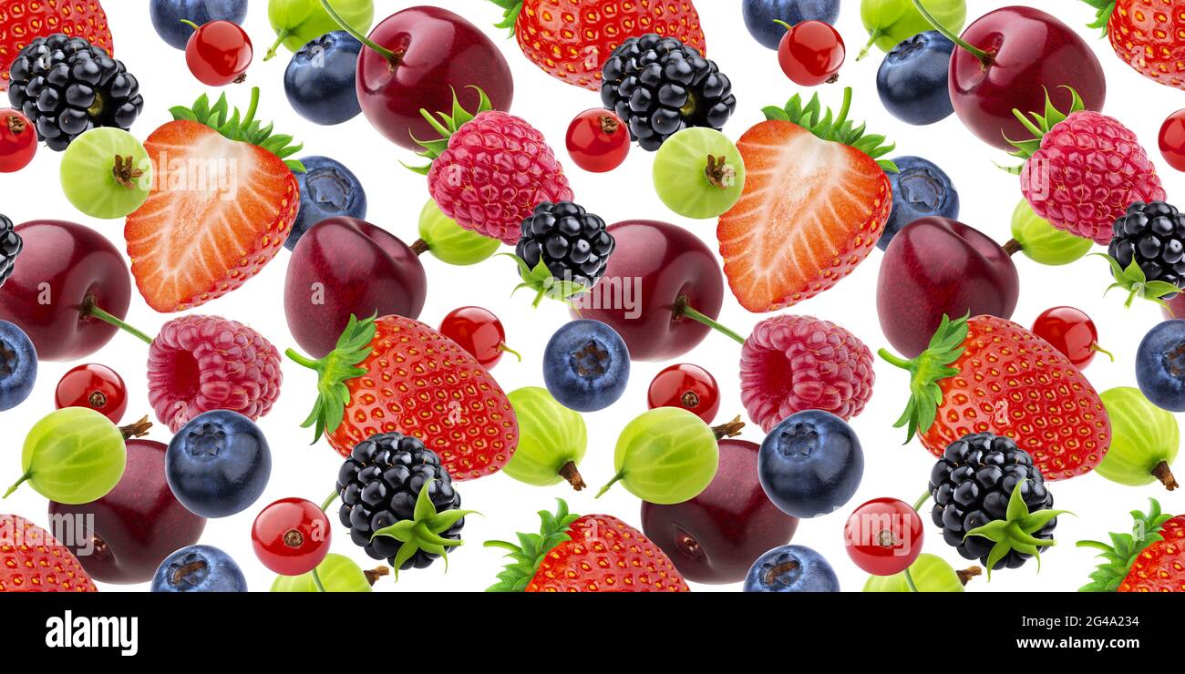 Falling berries seamless pattern isolated on white background Stock Photo