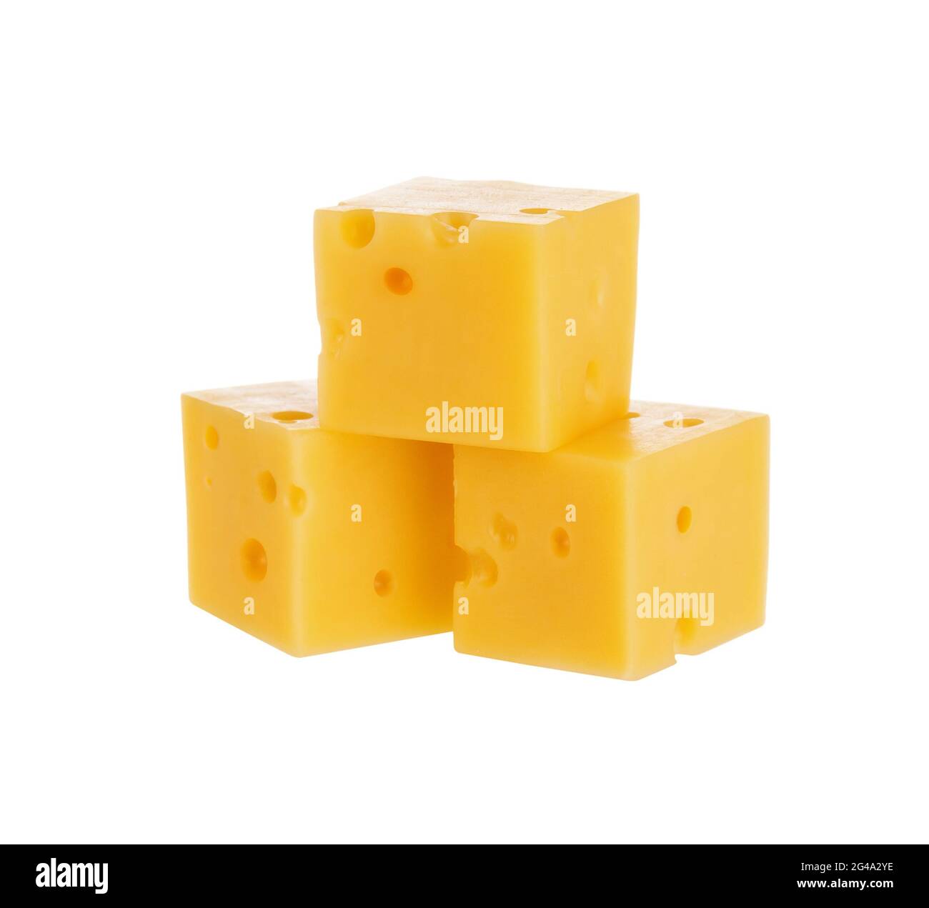 Cheese cubes isolated on white background. With clipping path Stock