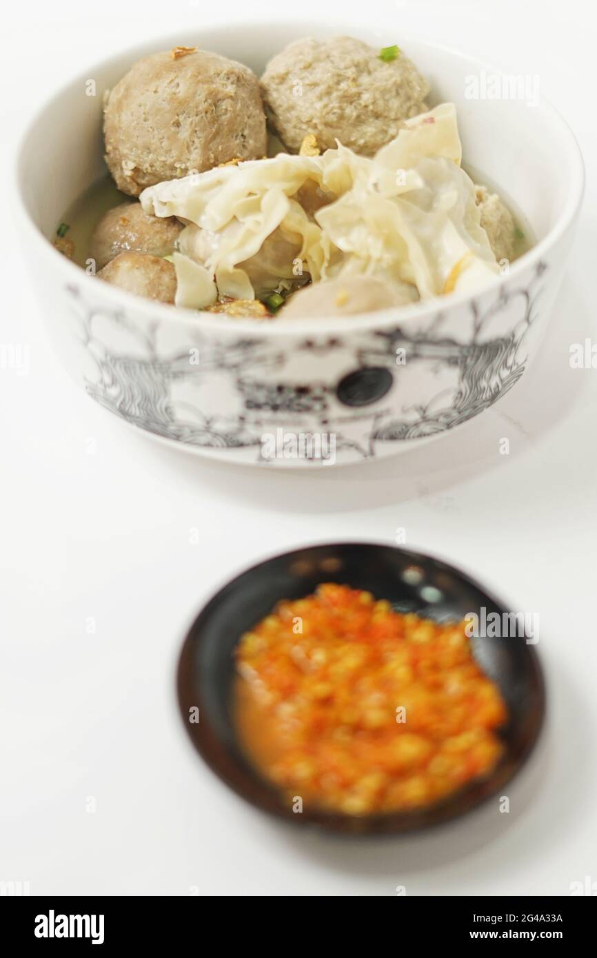 Meatballs with Soup and Dumplings Stock Photo