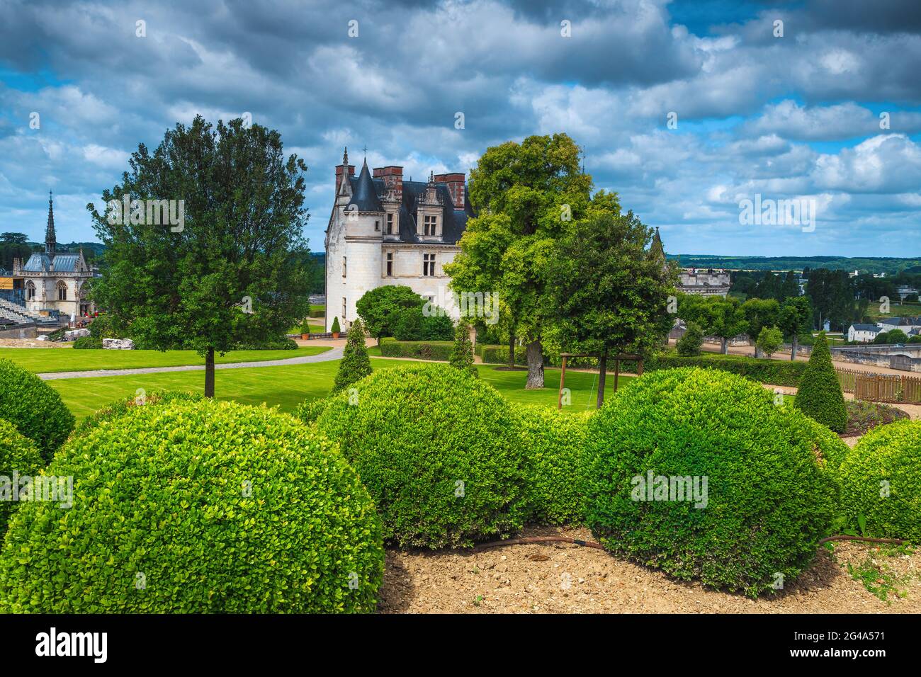 Beautiful view with Amboise castle from the ornamental garden, Loire valley, France, Europe Stock Photo