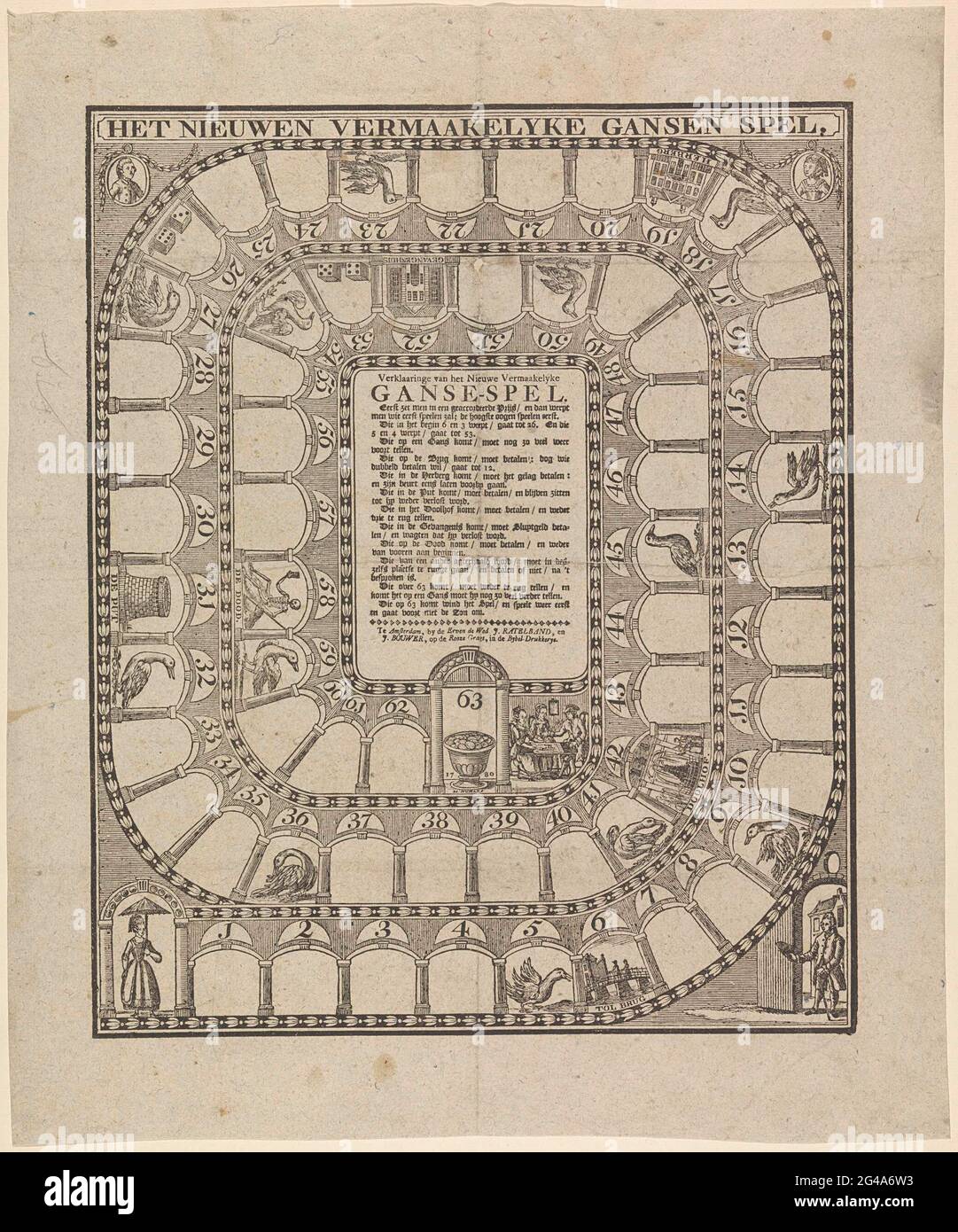 The new and entertainment goose game. Board game with spiral with 63