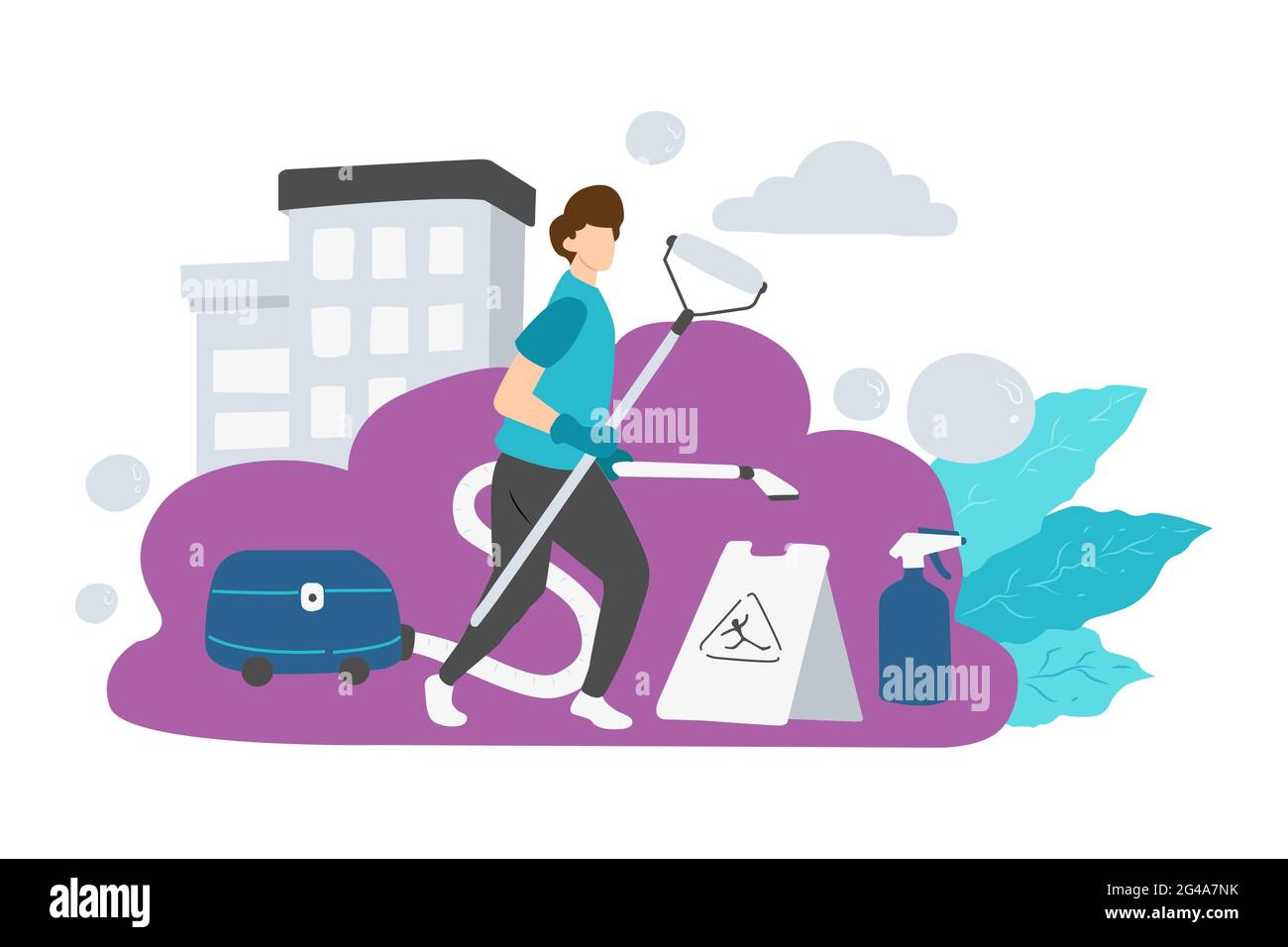 cleaning service holding broom Stock Vector