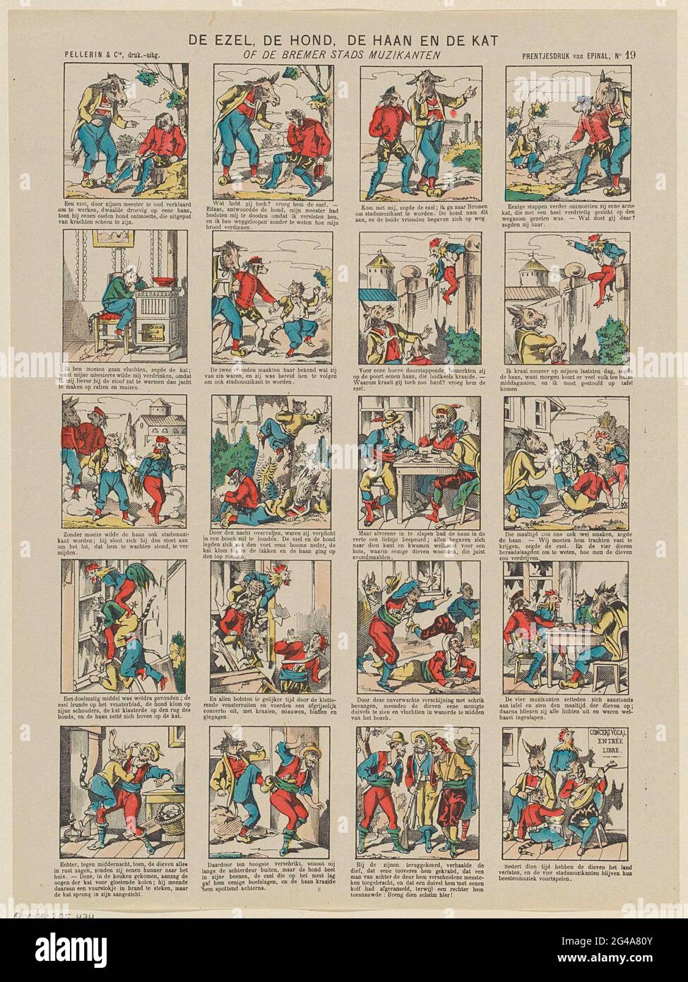 The Donkey The Dog The Rooster And The Cat Print Print From Epinal Sheet With Performances From The Faucet Of The Donkey The Dog The Rooster And The Cat The Amsterdammer