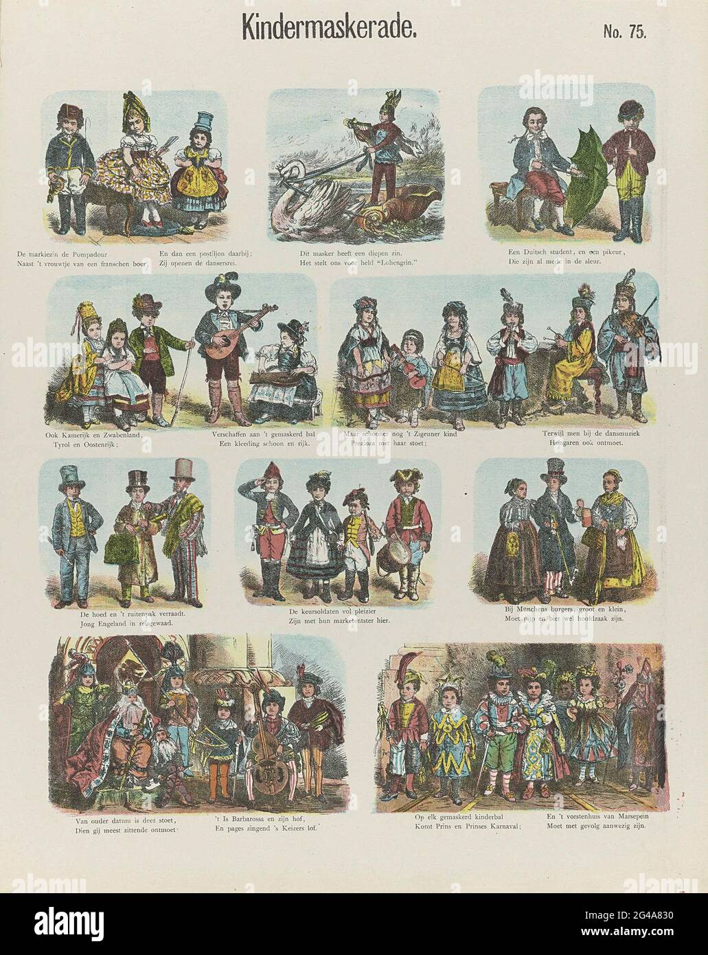 Children's mask dress; Meijer's prints. Leaf with 10 performances of  children in carnival clothing, including children such as French people  from the 18th century, in Austrian and Tyrolean costumes, such as Hungarian