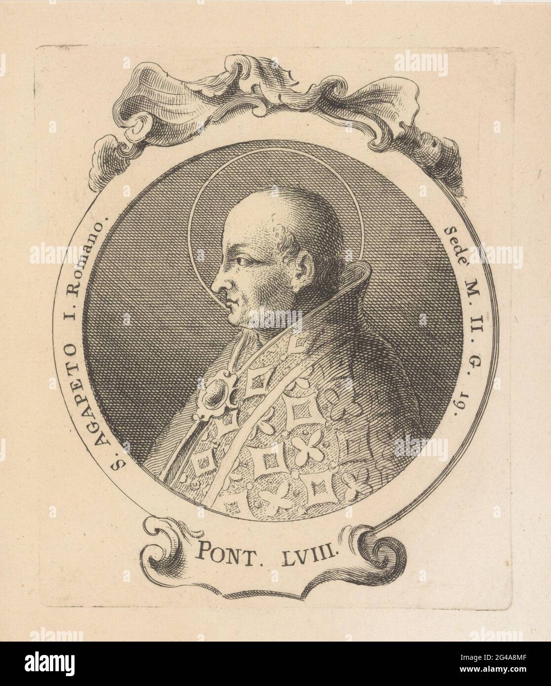 Portrait of Pope Agapitus I. Portrait of Pope Agapitus I in an ornamented, circular picture