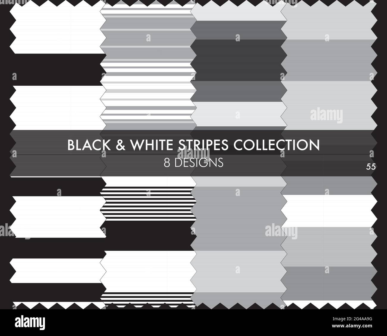 Striped seamless pattern collection includes 8 designs for fashion textiles, graphics Stock Vector
