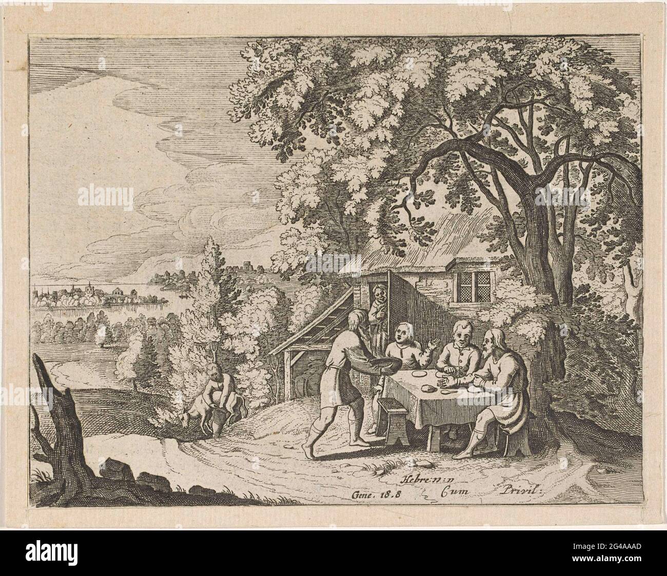 Abraham and the three angels. The three angels visit Abraham and sit at