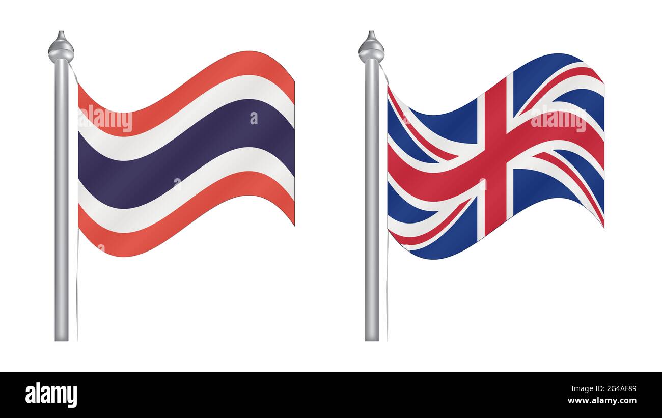 Flag of Thailand and United Kingdom. Abstract Flying flag for International relationship Stock Photo