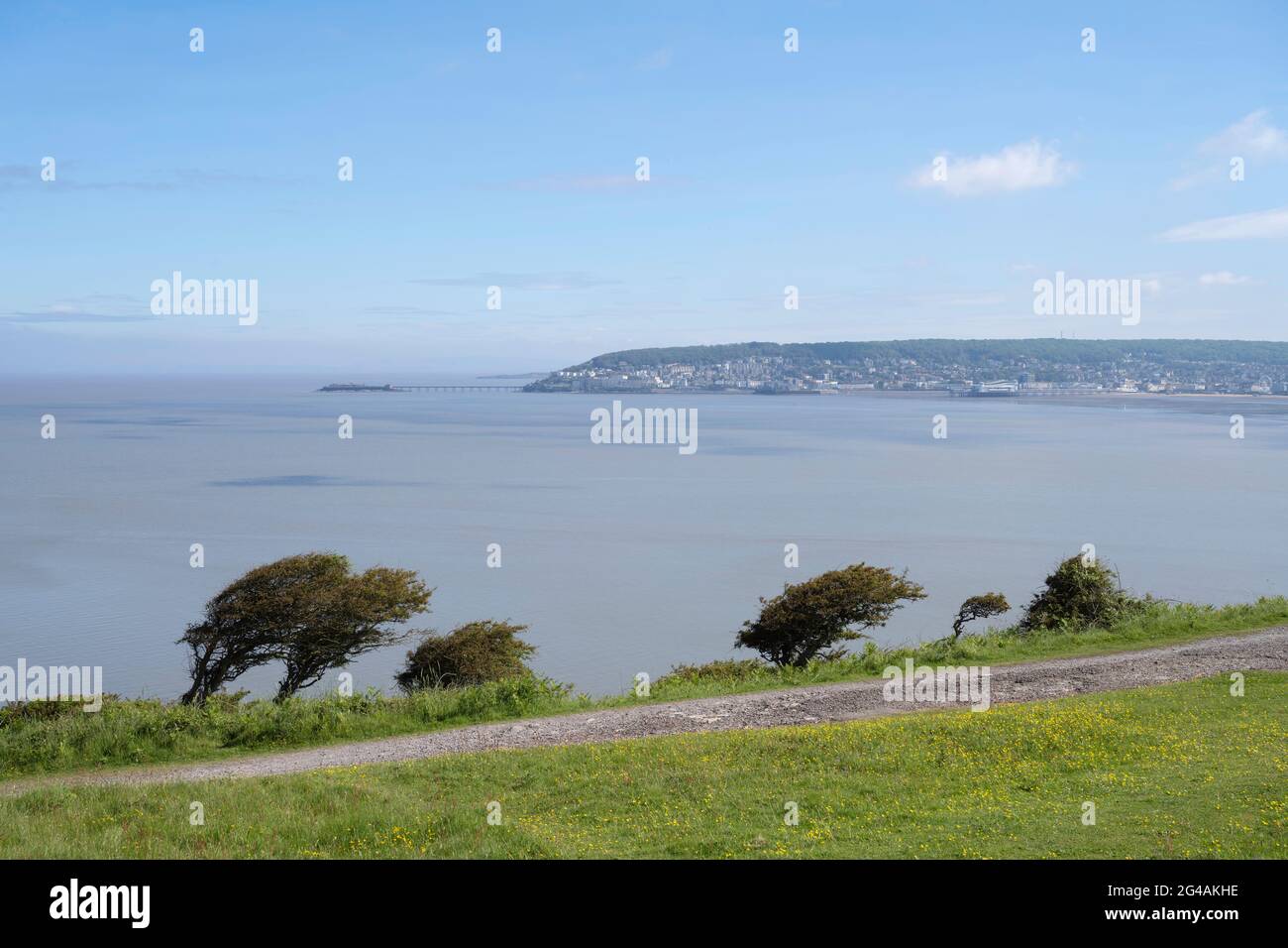 View towards Weston-super-Mare from Brean Down, North Somerset, England. Stock Photo