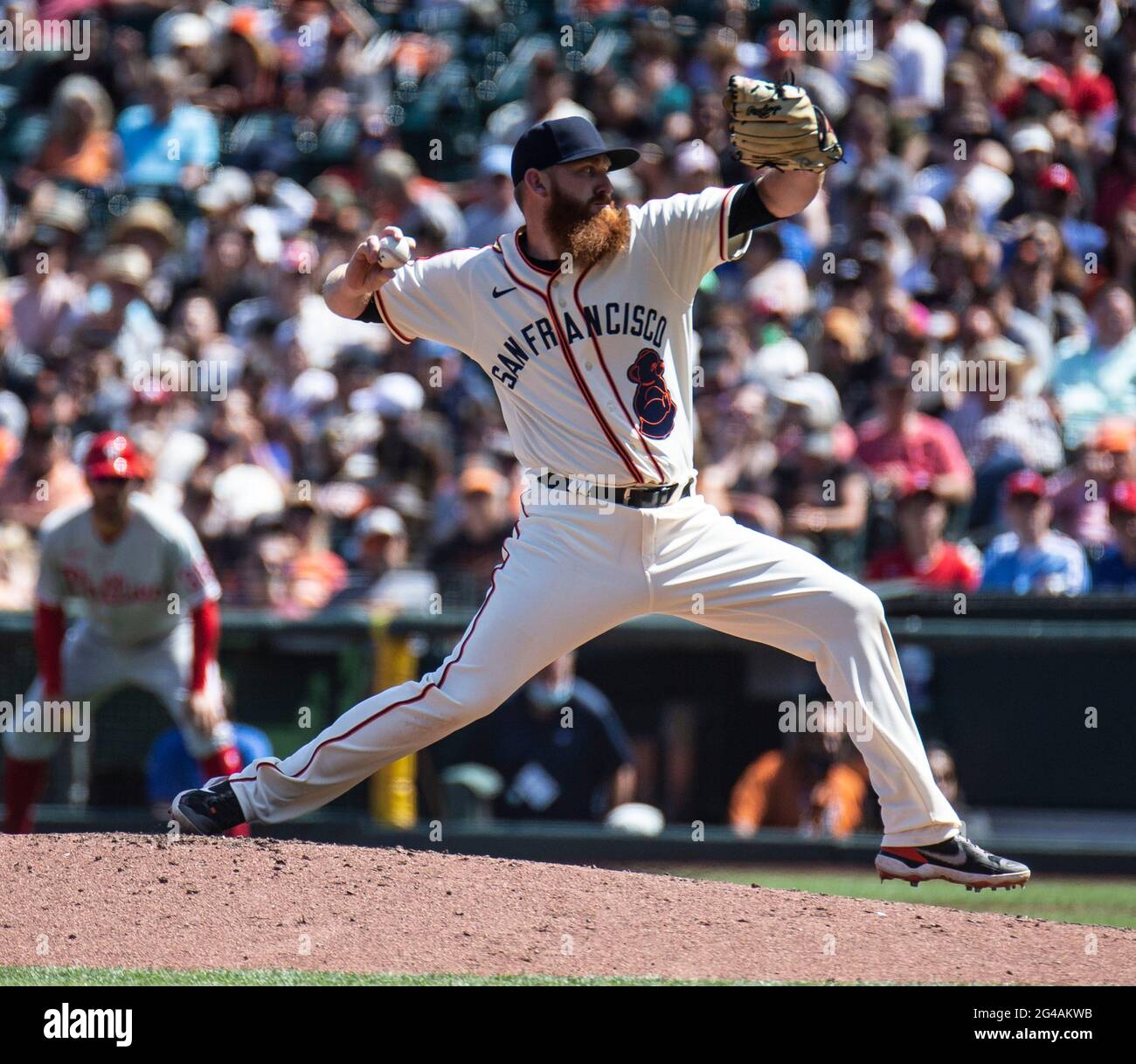 June19 2021 San Francisco CA, U.S.A. The Giants relief pitcher Zack Littell (56) on the mound
