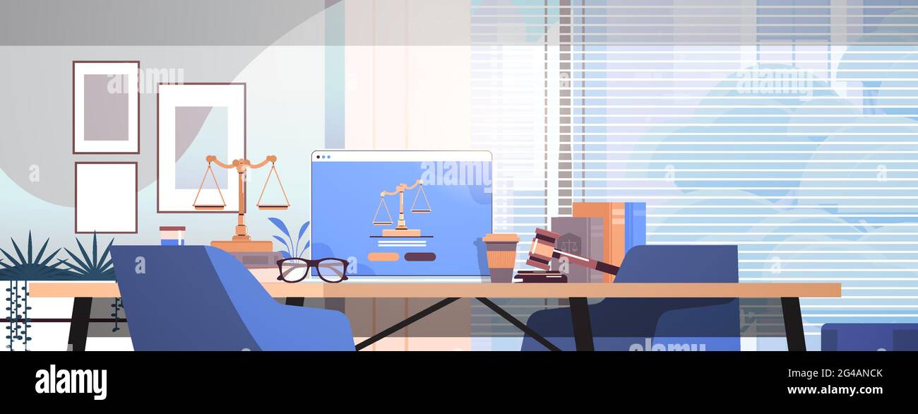 law and justice concept gavel judge books scales and laptop on