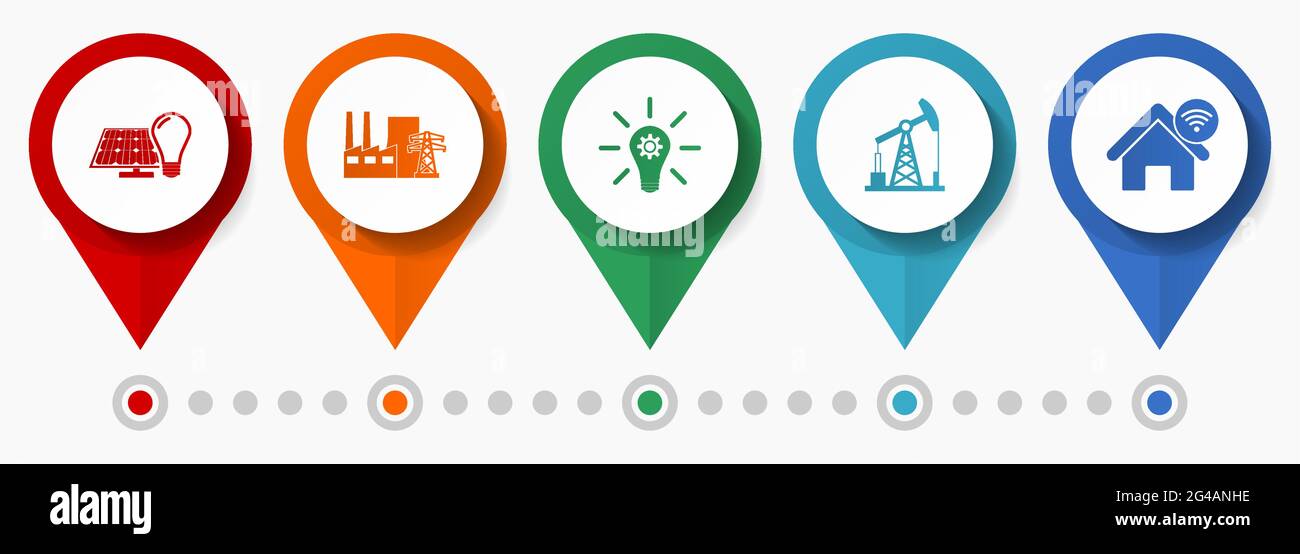 Industry, power, technology concept vector icon set, flat design pointers, infographic template Stock Vector