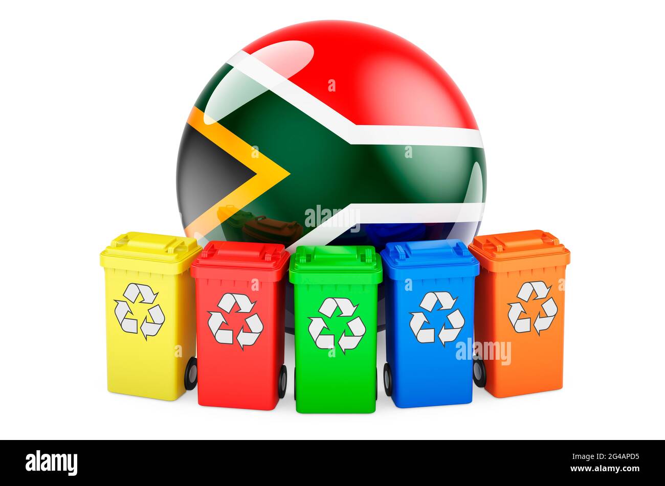 Waste recycling in South Africa. Colored recycling bins with South
