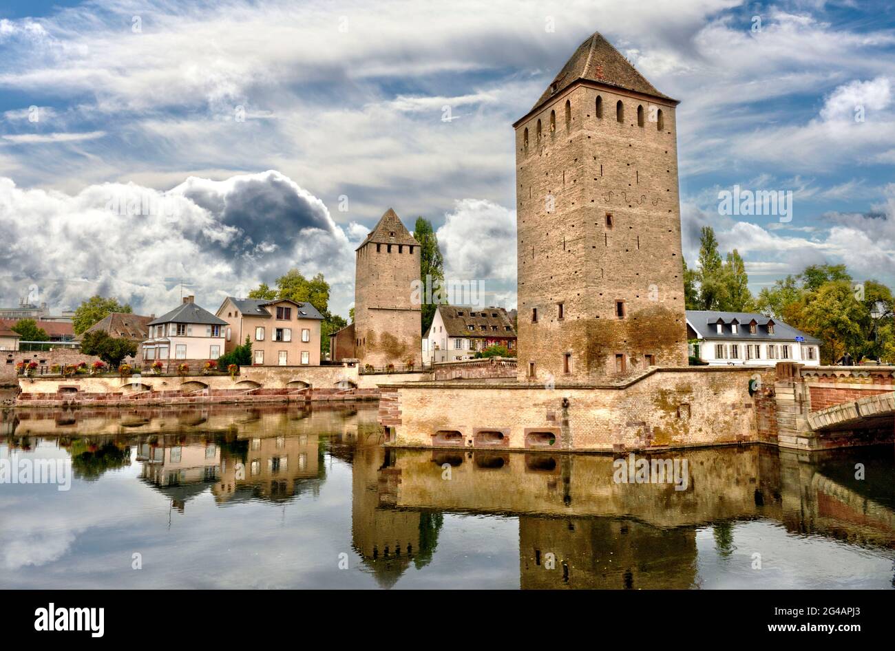 view on Petite-France - towers and bridge in Strasbourg city, France Stock Photo