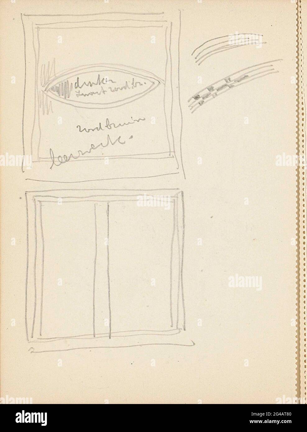 Windows. Leaf 34 Verso from a sketchbook with 60 sheets. Stock Photo
