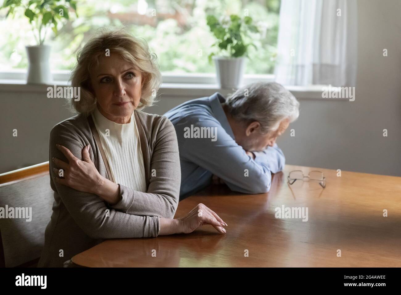 Senior spouses avoid talking having relationships problems Stock Photo