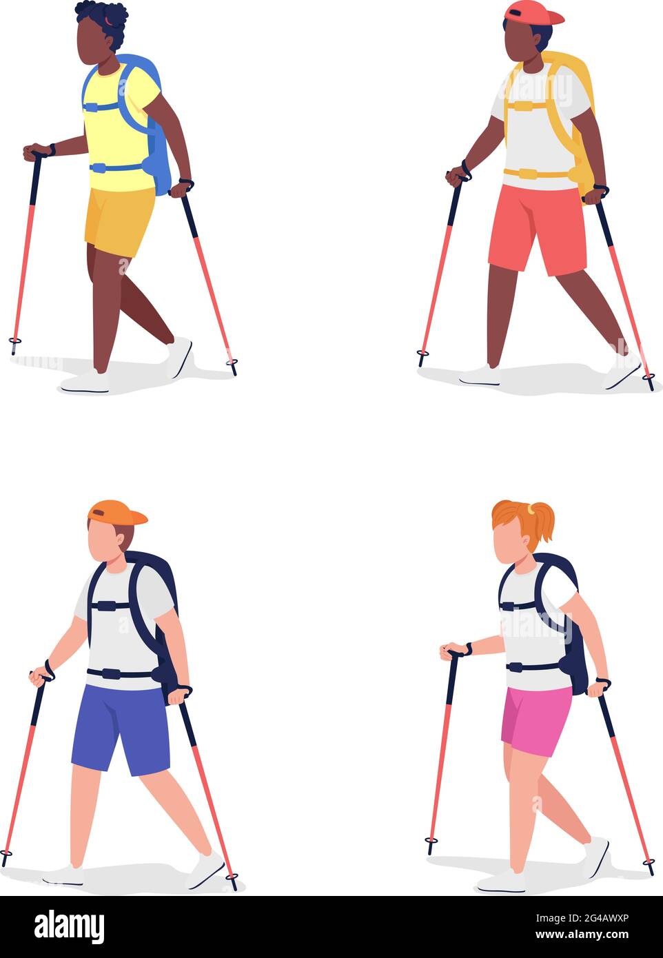 Trekkers semi flat color vector character set Stock Vector