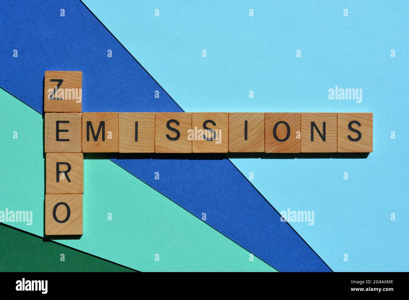 Zero Emissions, words in wooden alphabet letters in crossword form