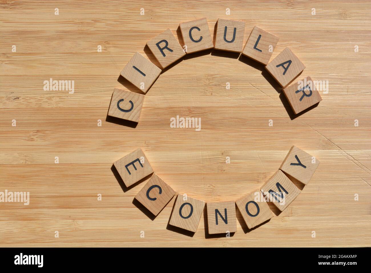 Circular Economy, words in wooden alphabet letters in a circle Stock Photo