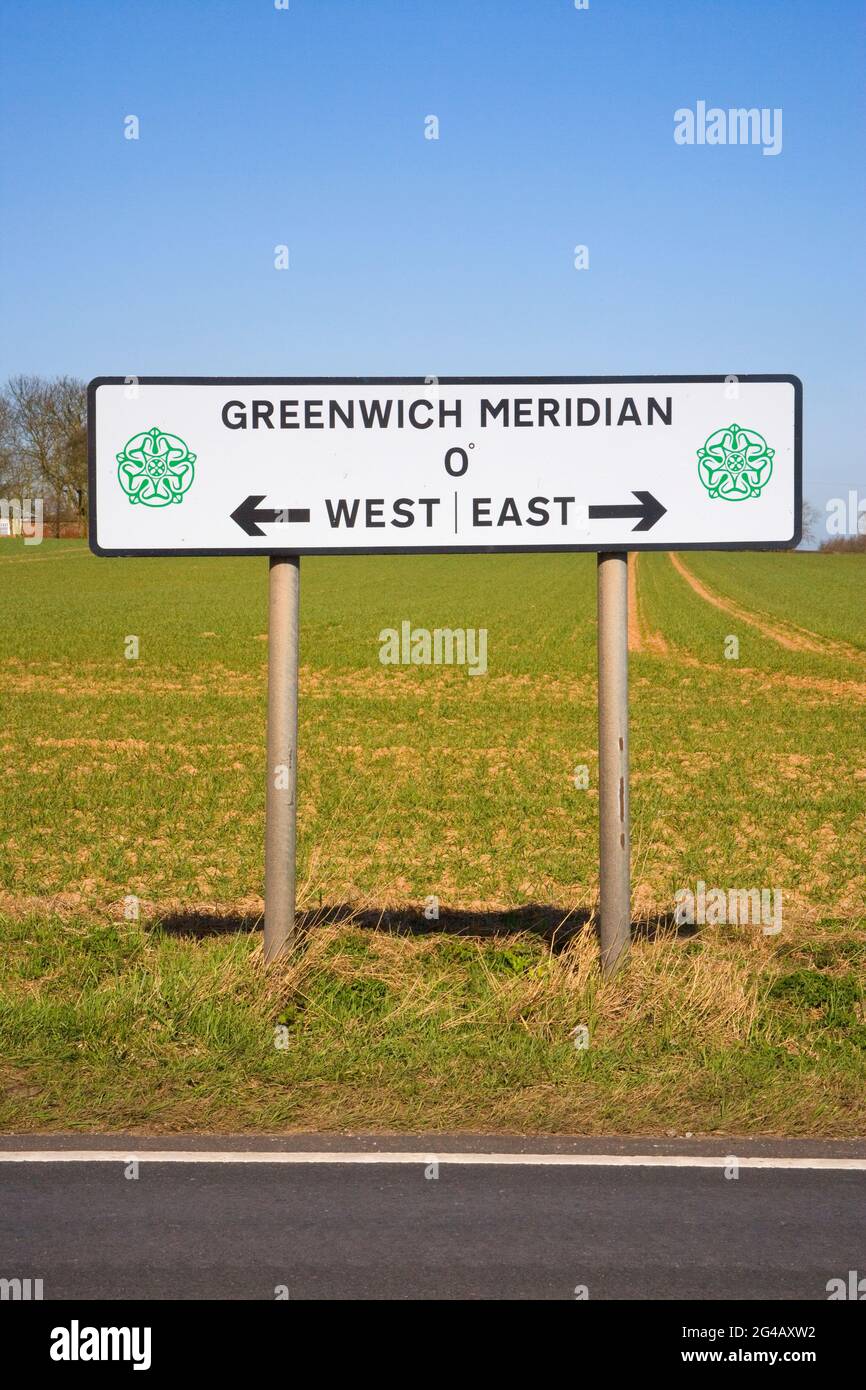 greenwich meridian sign in north yorkshire Stock Photo Alamy