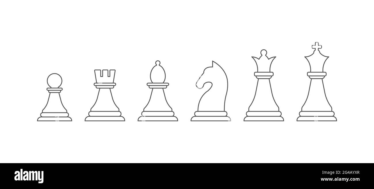 set of chess pieces, an empty outline. Vector icon isolated on a white background. Flat design. Stock Vector