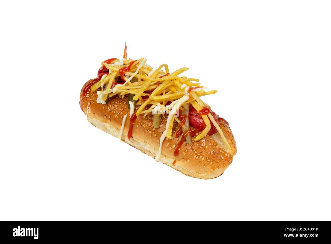American hot dog with ketchup and mustard isolated on a white background Stock Photo Alamy