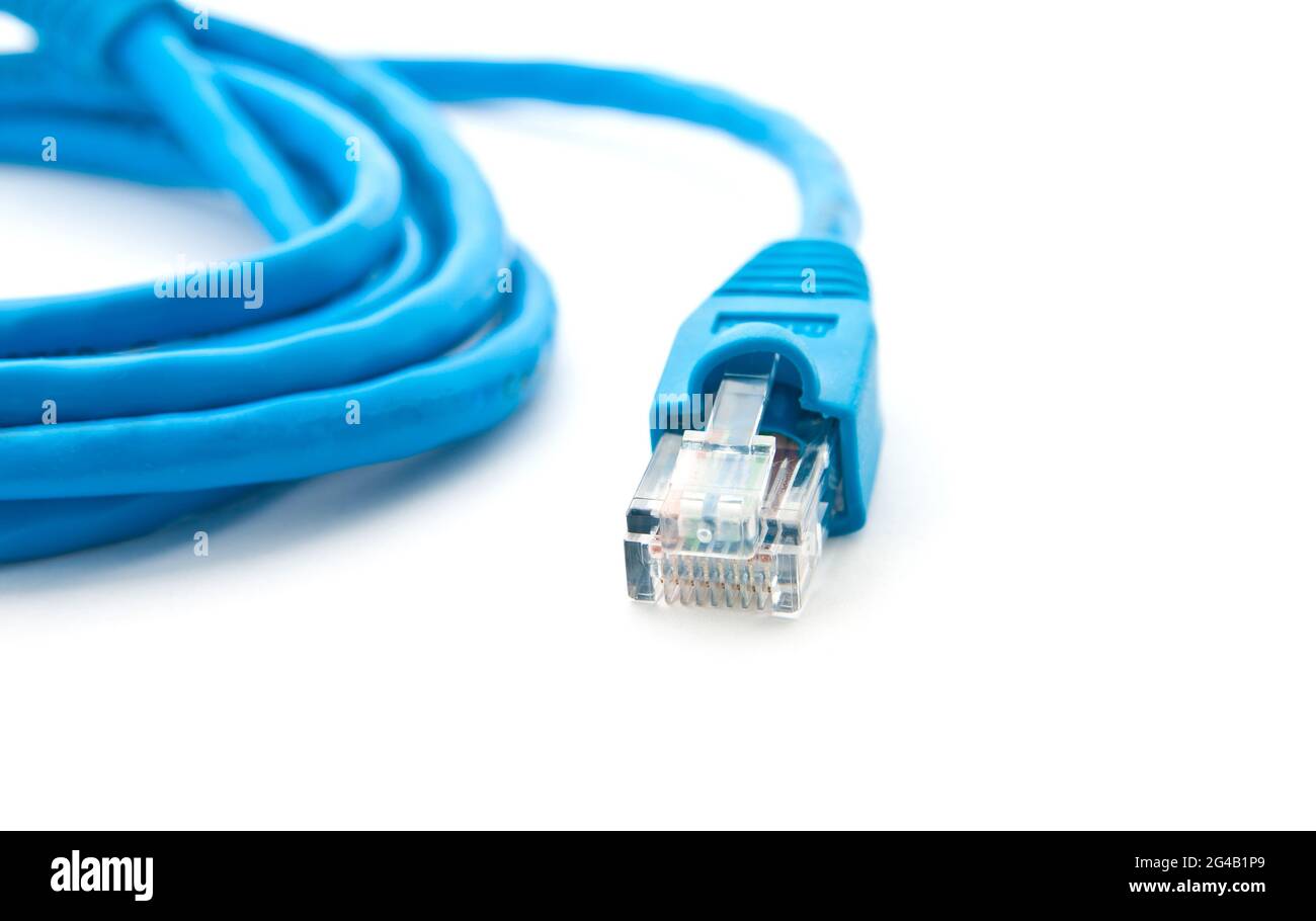 Plug in network. Blue cable Stock Photo Alamy