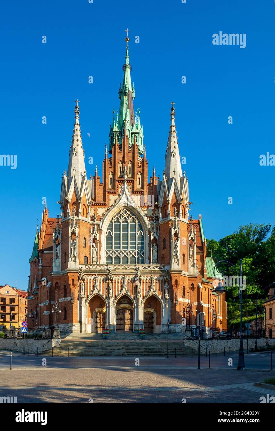 Krakow, Poland. Church Saint Joseph - a historic Roman Catholic church in Gothic Revival (neo-Gothic) style at the Podgorski Square in Podgorze distri Stock Photo