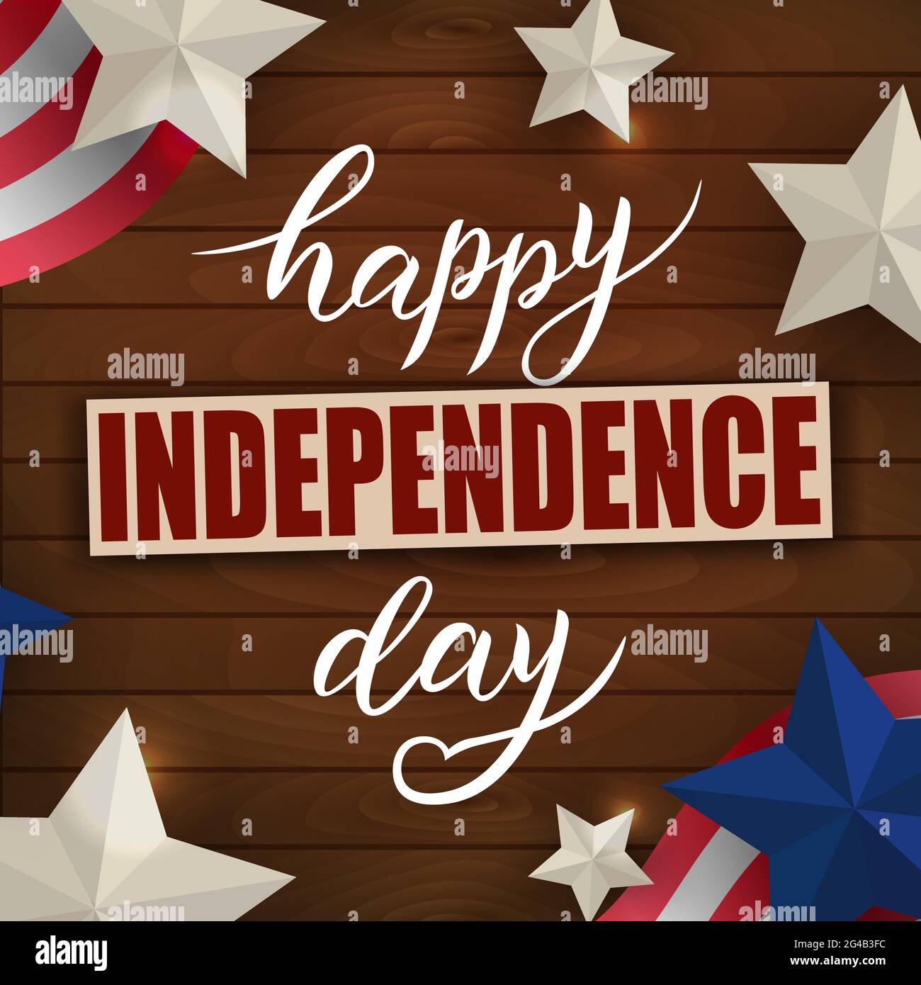 Happy 4th of July Independence Day hand lettering with stars Stock ...