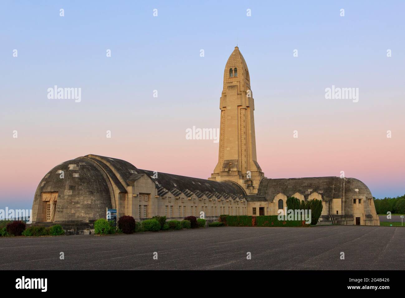 The First World War Douaumont Ossuary at first light in Douaumont-Vaux (Meuse), France Stock Photo