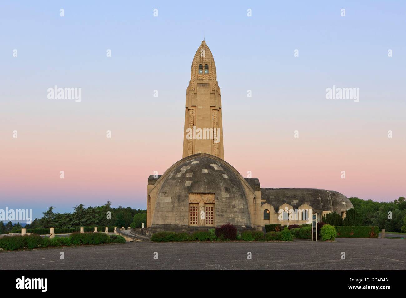 The First World War Douaumont Ossuary at first light in Douaumont-Vaux (Meuse), France Stock Photo