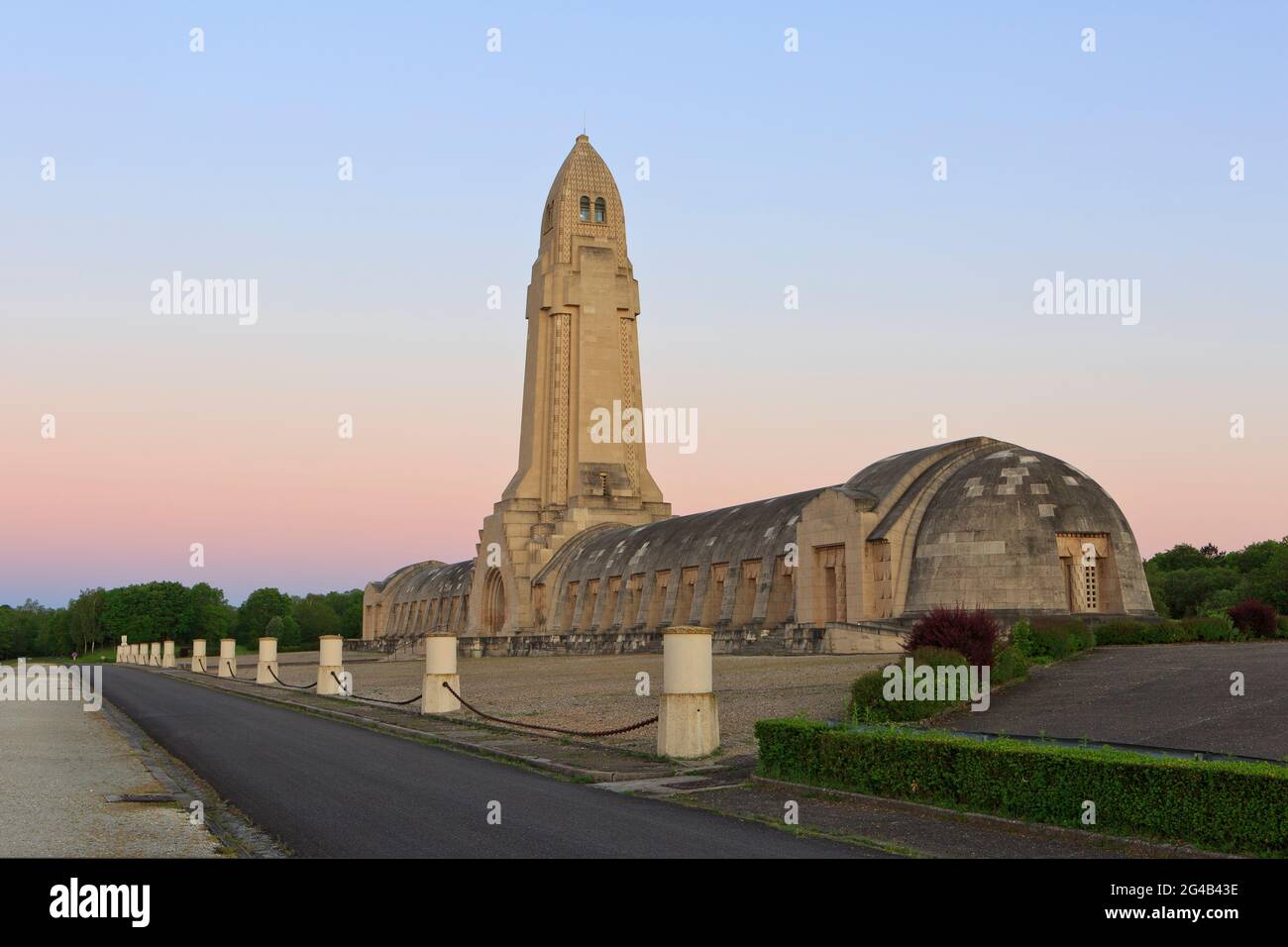 The First World War Douaumont Ossuary at first light in Douaumont-Vaux (Meuse), France Stock Photo