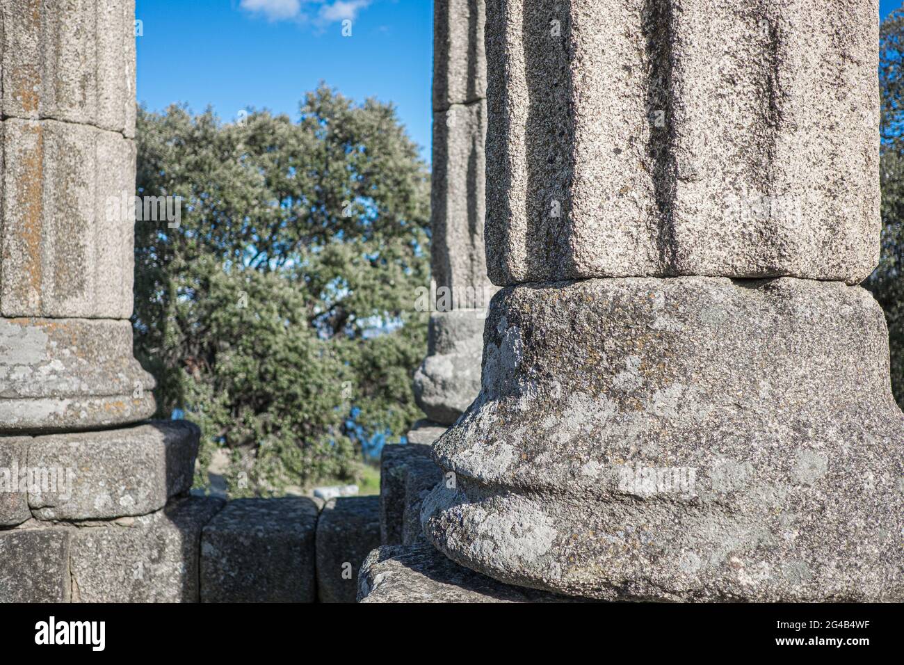 Bohonal de Ibor, Spain; March 16th 2018: Ancient Rome temple ruins of Augustobriga Stock Photo