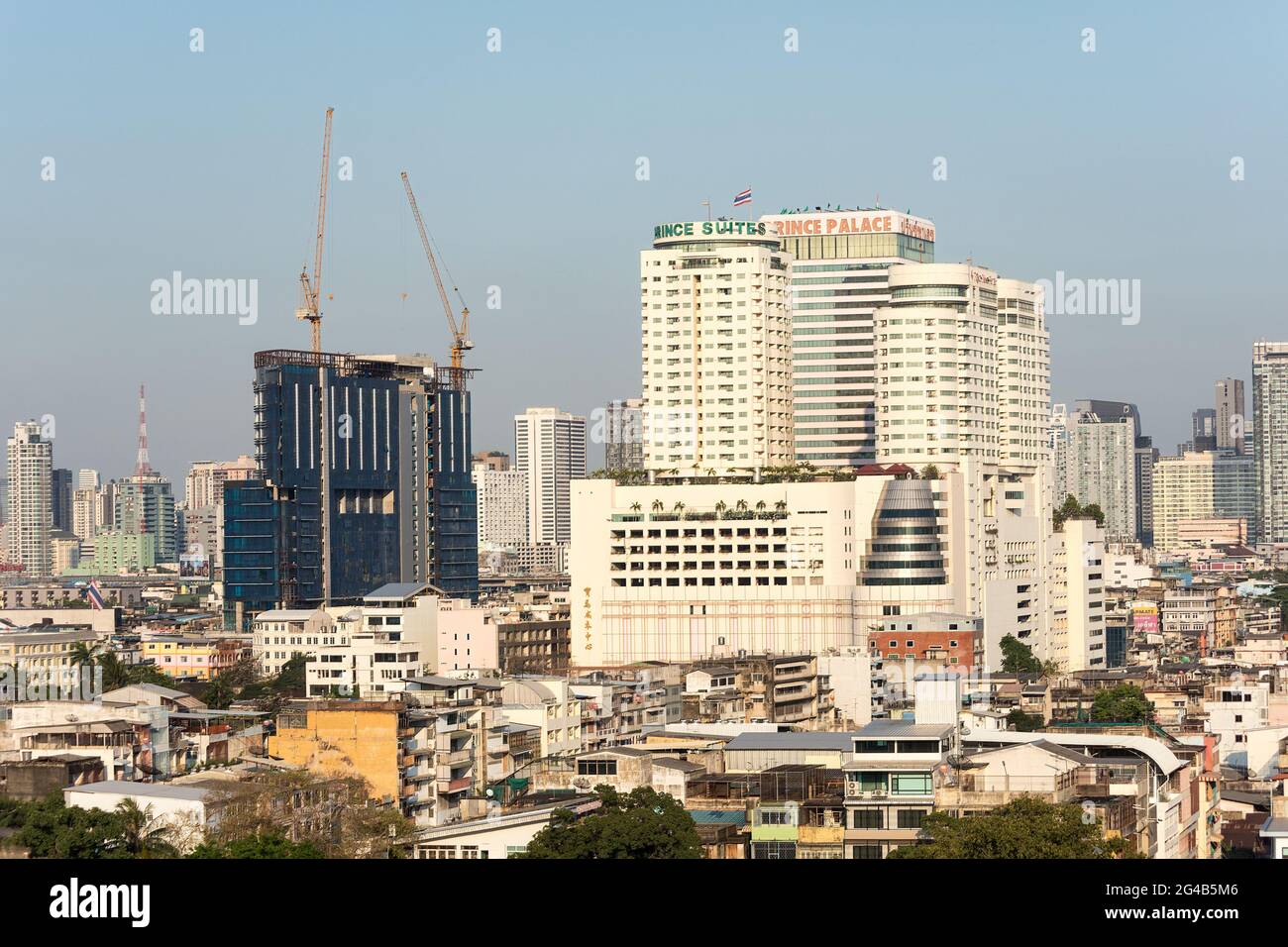 Hotels and buldings in city of Bangkok from Wat Saket, Golden Mountain, Thailand Stock Photo
