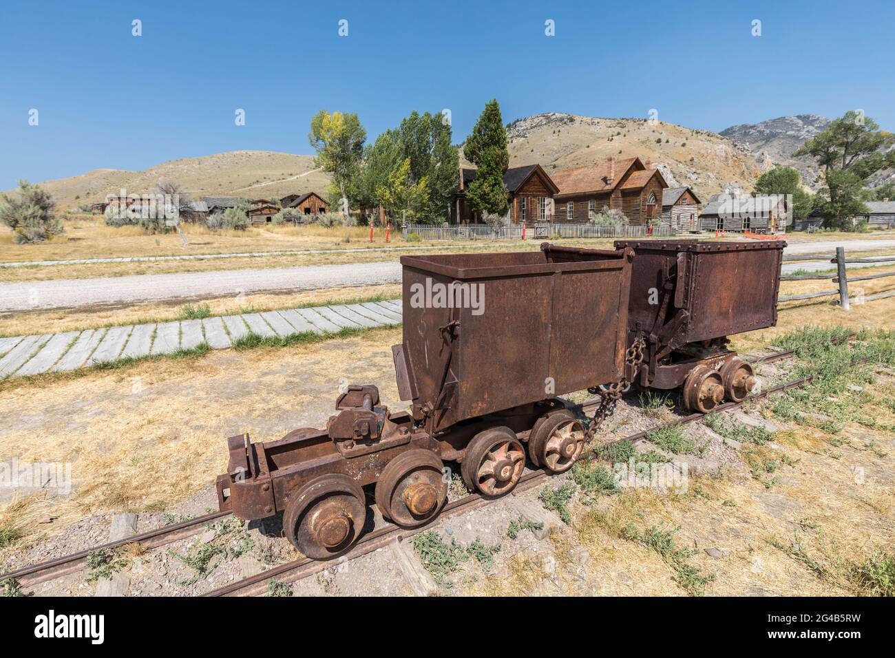 Mining trucks, Bannack ghost town, Montana, USA Stock Photo