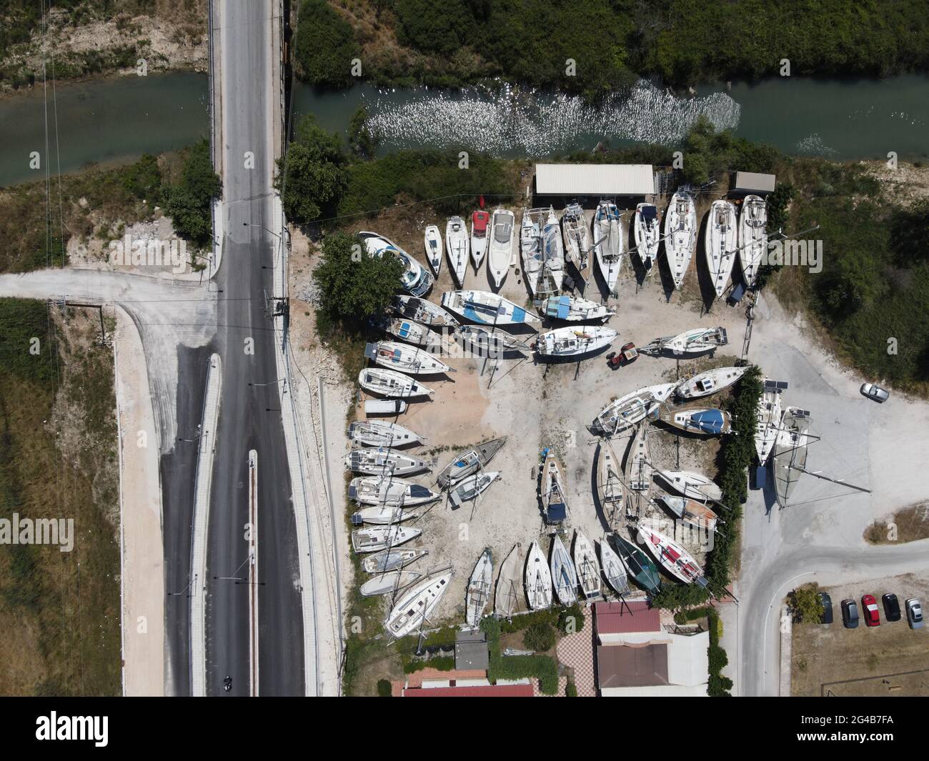 Aerial View Boat And Yacht Yard Out Of The Sea Water Stock Photo - Alamy