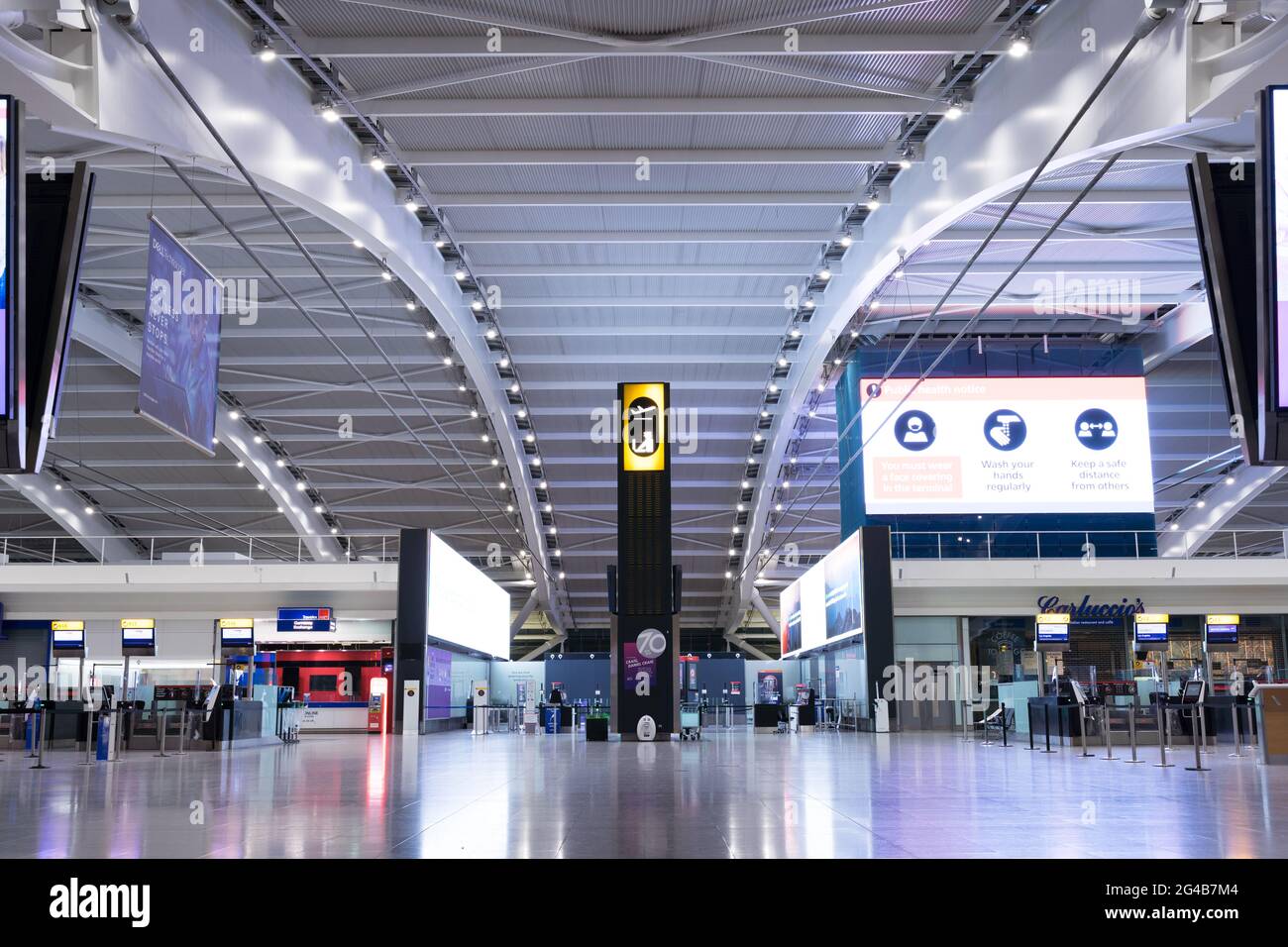 departure hall at London Heathrow airport terminal, England, UK Stock ...