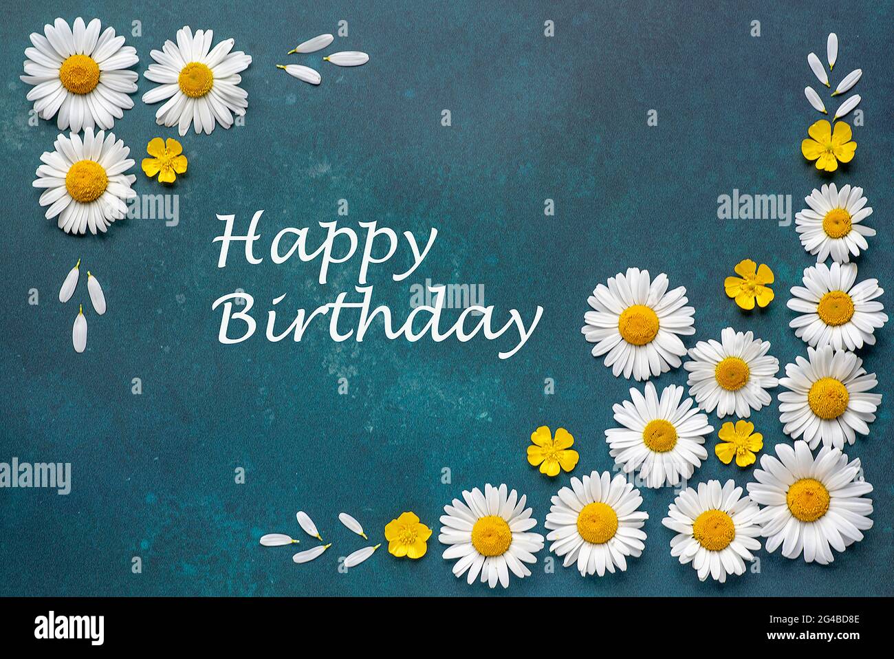 Happy birthday greetings text flowers hi-res stock photography and
