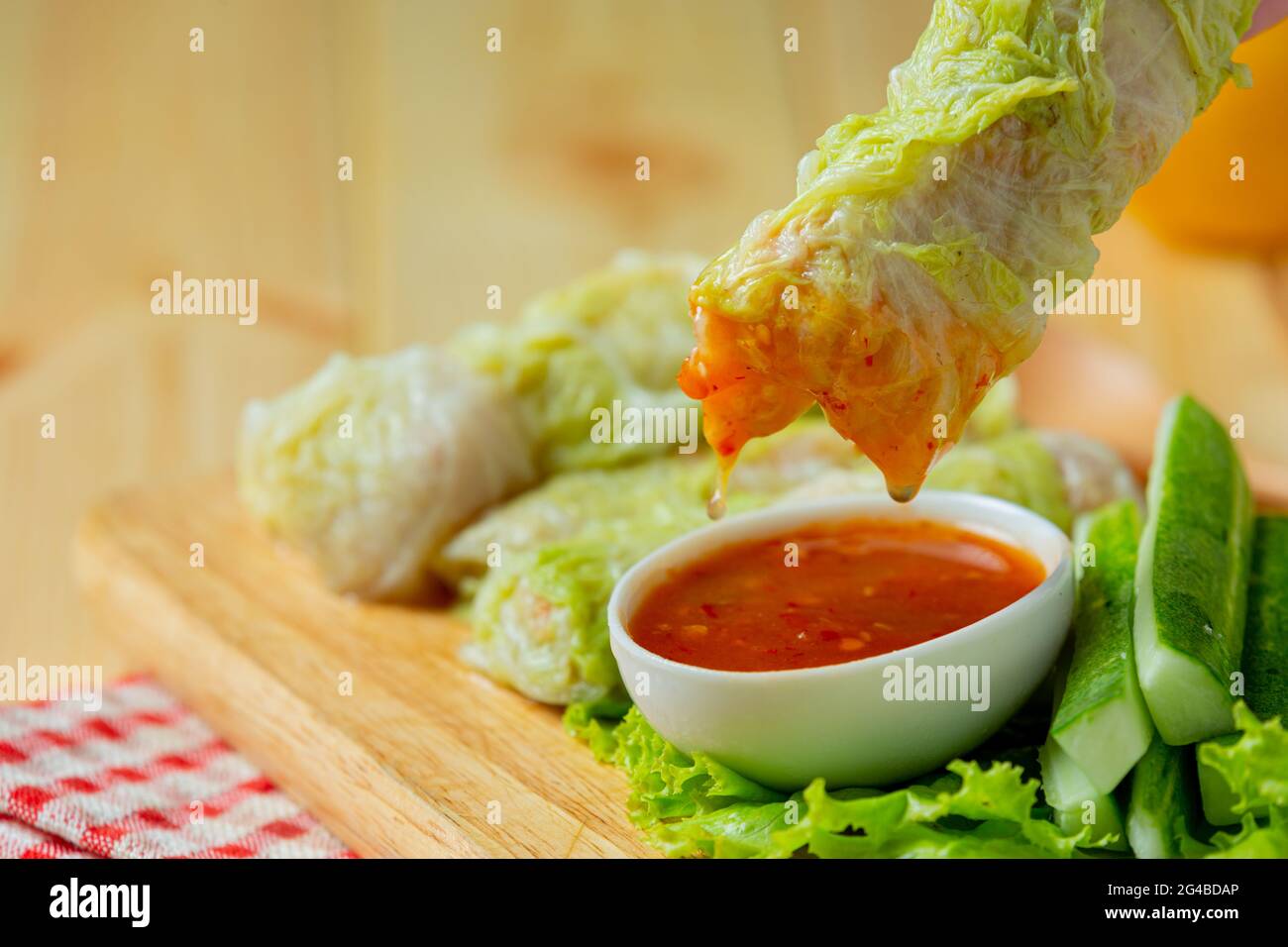 cabbage with delicious dipping sauce,Suki roll Stock Photo Alamy