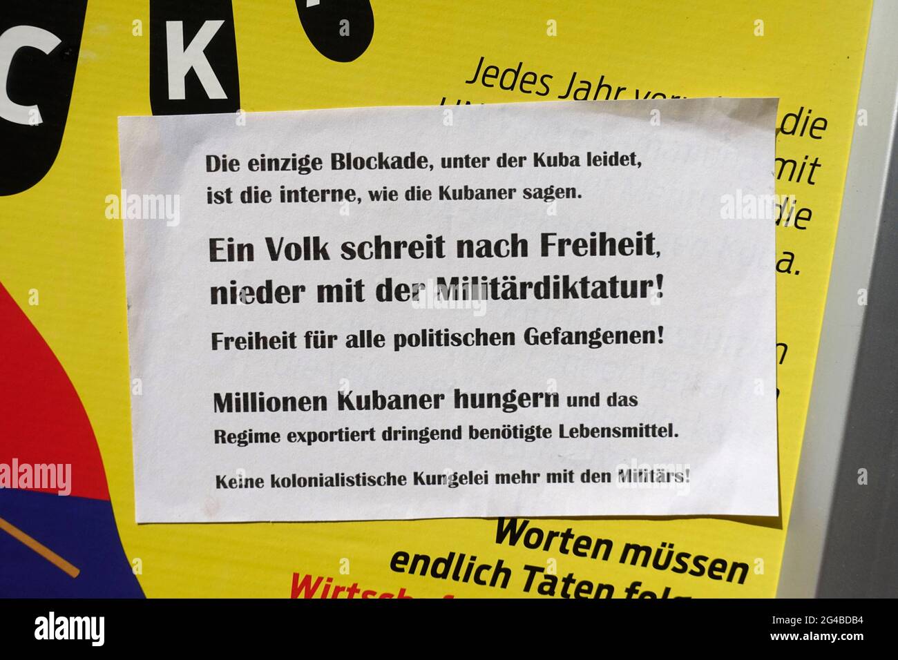Poster against the government in Cuba, Berlin, Germany Stock Photo