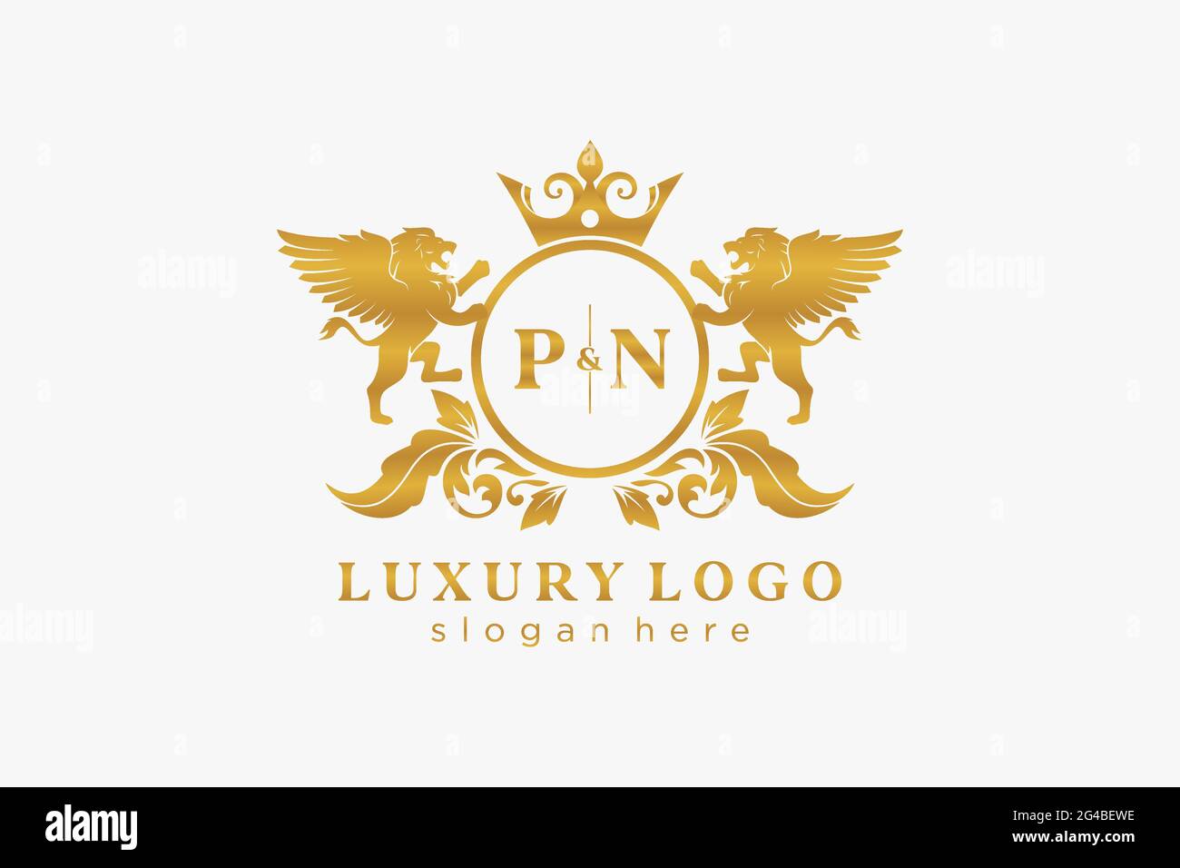 PN Letter Lion Royal Luxury Logo template in vector art for Restaurant, Royalty, Boutique, Cafe, Hotel, Heraldic, Jewelry, Fashion and other vector il Stock Vector