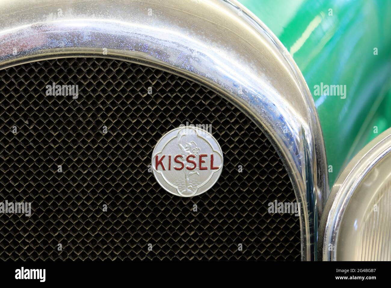 A Kissel Car front end grill and logo. Kissel Motor Car Company operated from 1906-1931. Space Farms Zoo and Museum, Beemerville, New Jersey, USA Stock Photo