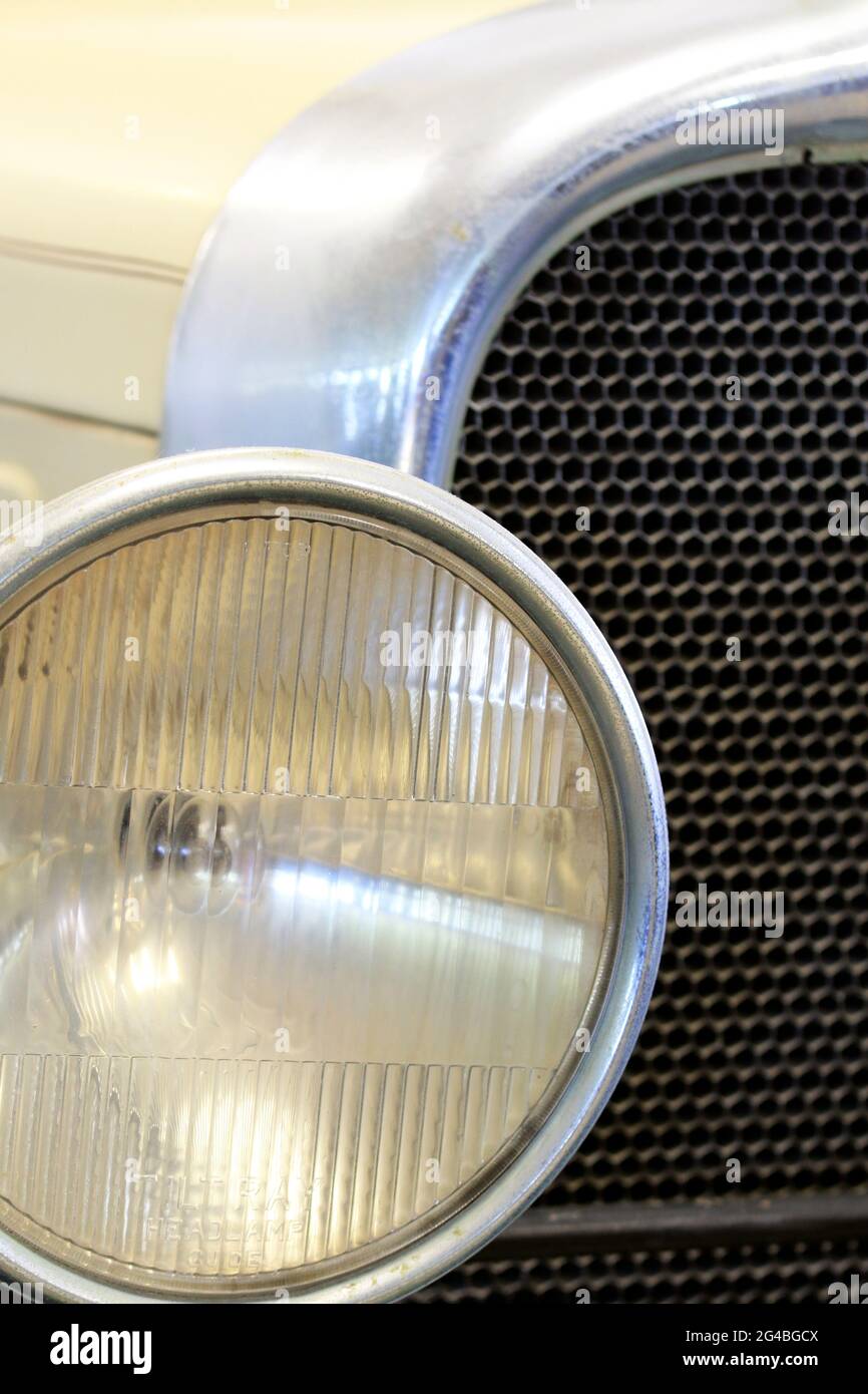 A Tilt Ray Headlamp on a antique Chevrolet car. Space Farms Zoo and Museum, Beemerville, New Jersey, USA Stock Photo