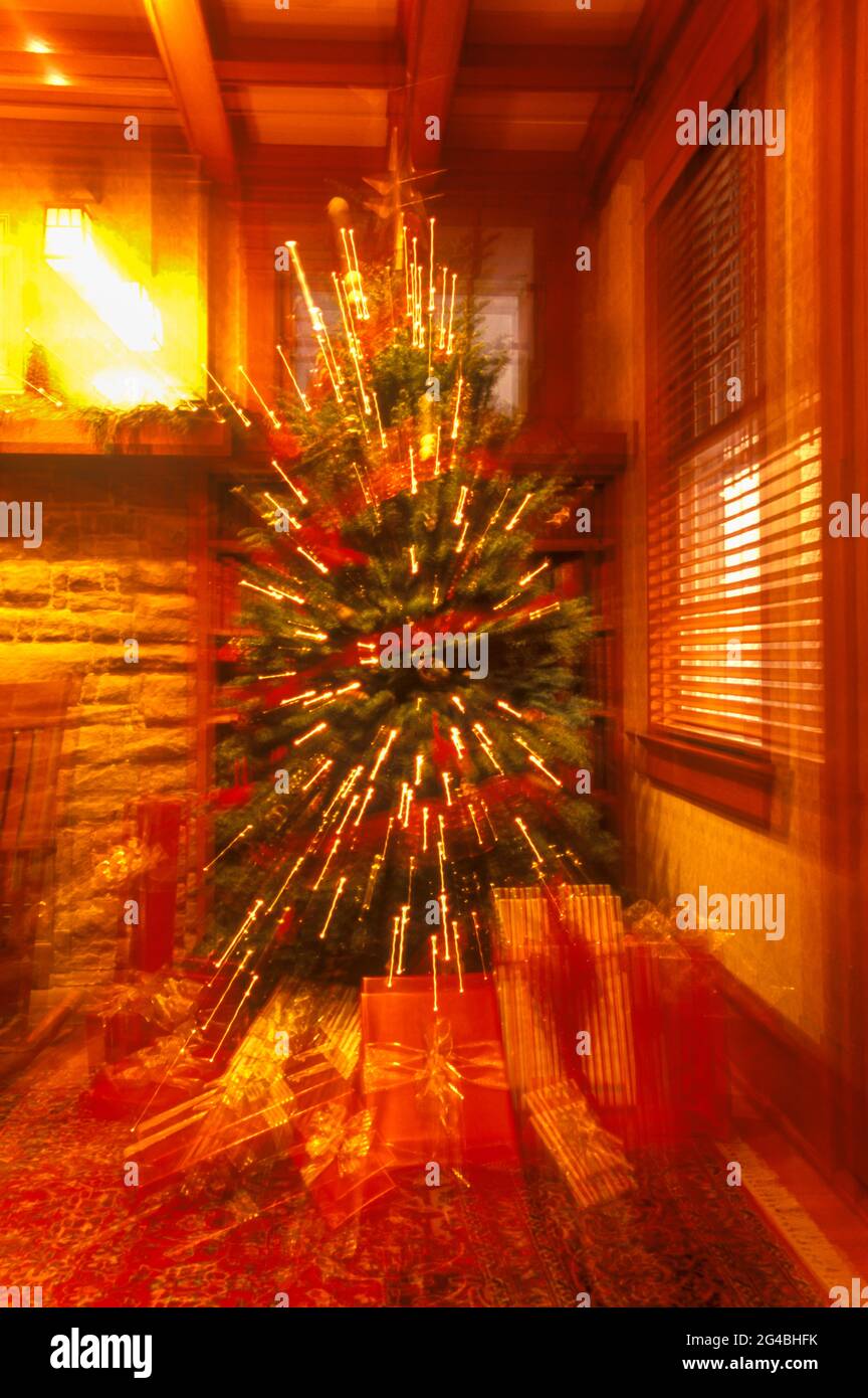 2006 HISTORICAL LIVING ROOM INTERIOR WITH CHRISTMAS TREE Stock Photo