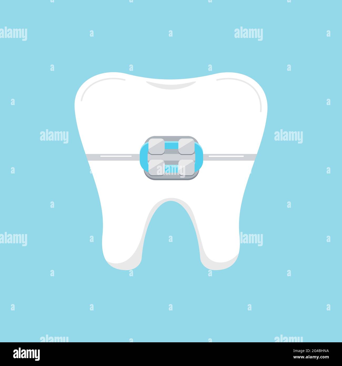Tooth in braces dental icon isolated on blue background. Stock Vector