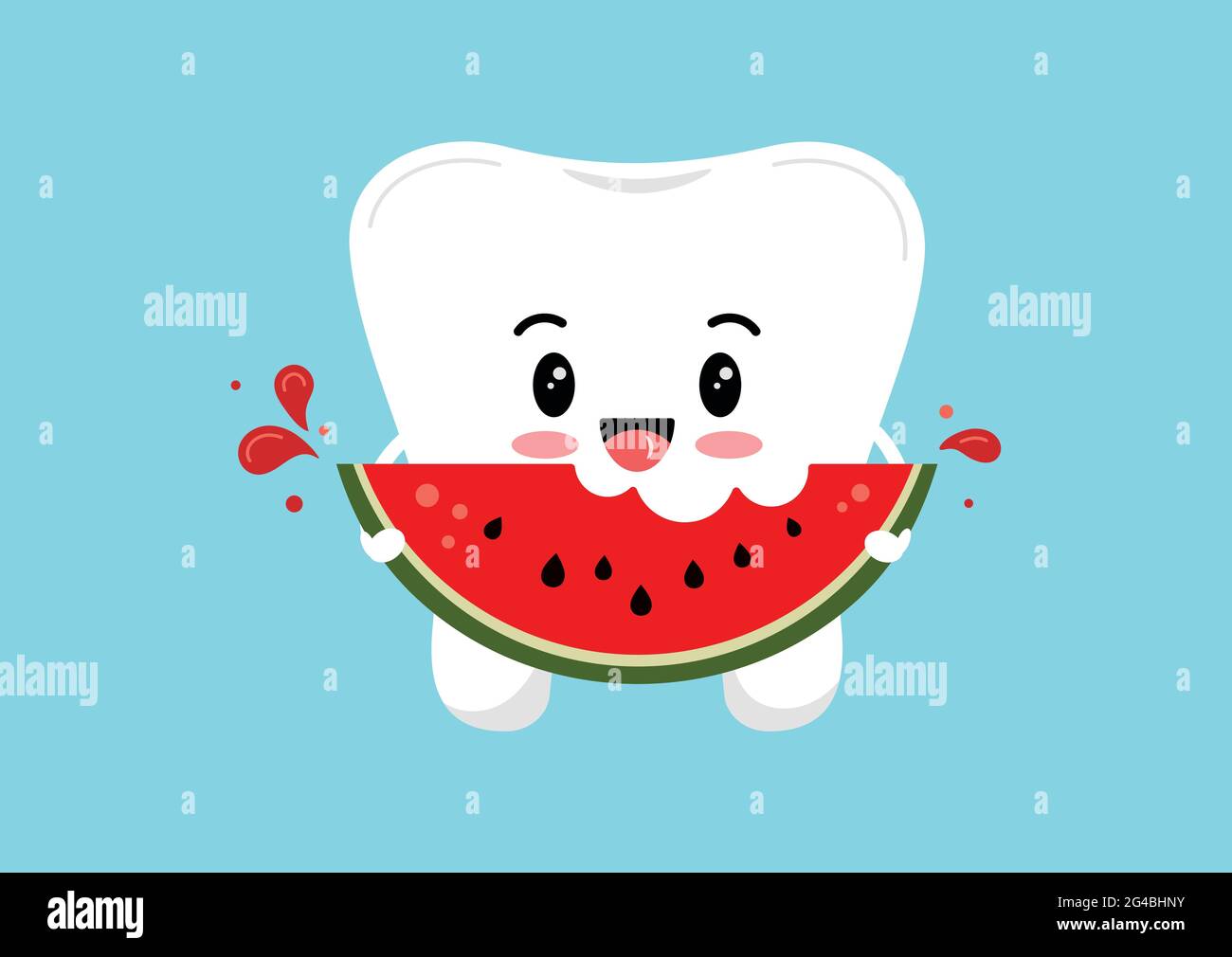 Cute tooth molar with watermelon piece in hand Stock Vector Image & Art