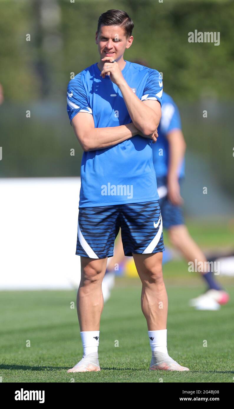 Zelenogorsk, Russia. 20th June, 2021. Football: European Championship, Group B, Final training Finland before the match against Belgium. Jukka Raitala is on the pitch. Credit: Igor Russak/dpa/Alamy Live News Stock Photo