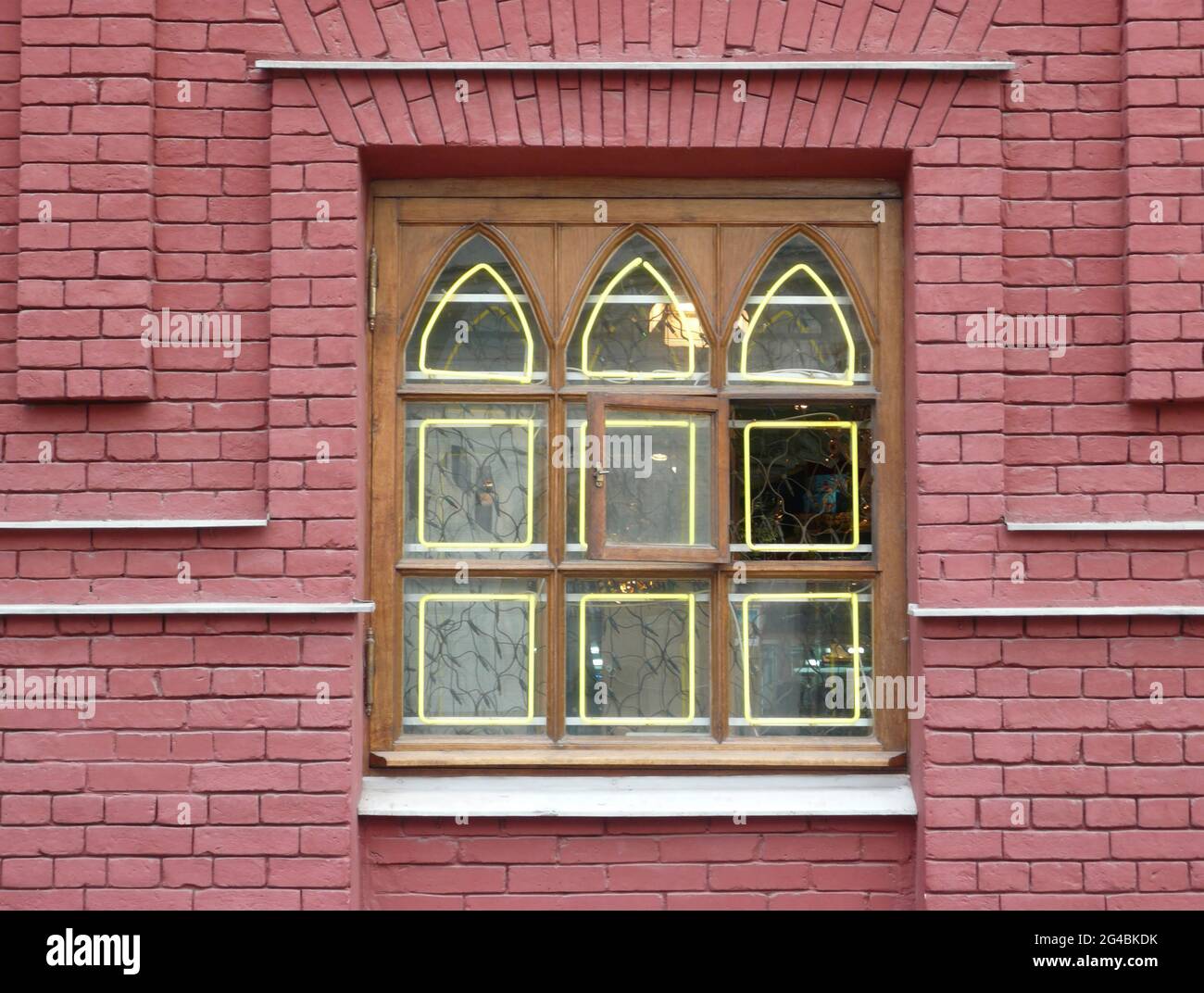 red brick wall with window at day Stock Photo - Alamy