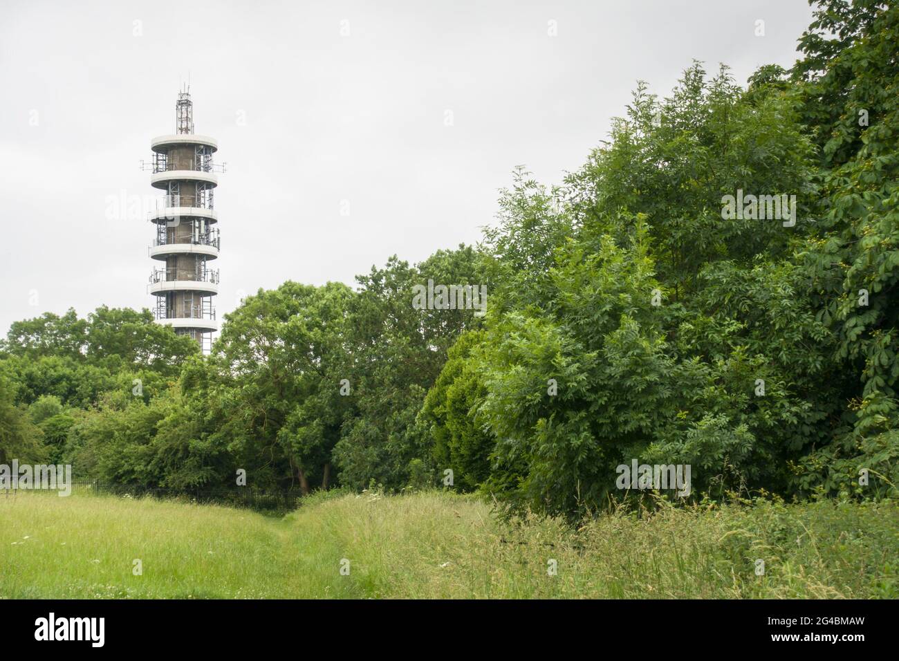 Purdown BT Tower in Stoke Park, Bristol, a reinforced concrete telecommunications tower of 1970. Stock Photo