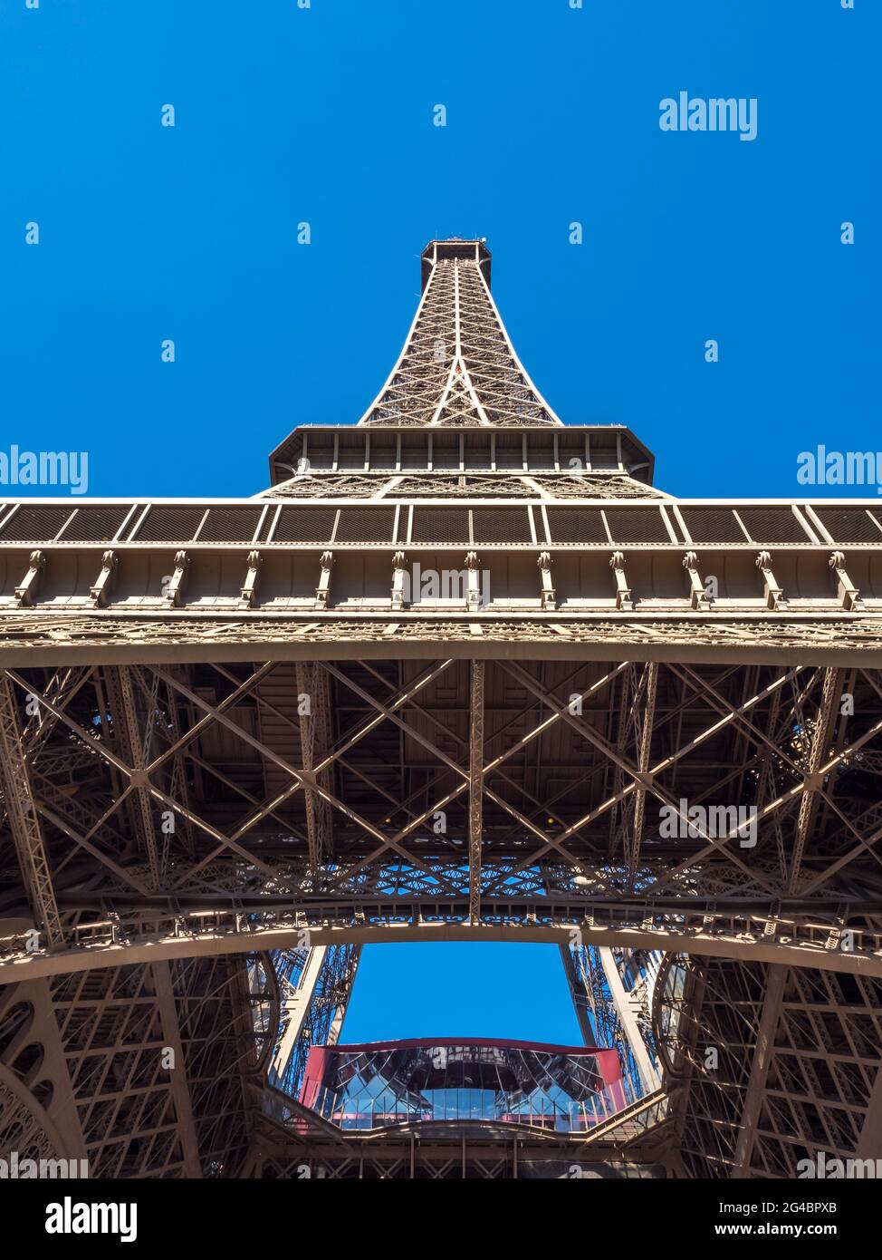 PARIS - SEPTEMBER 28: Eiffel tower is landmark of Paris, France under sunny blue sky, was taken on September 28, 2105. Stock Photo